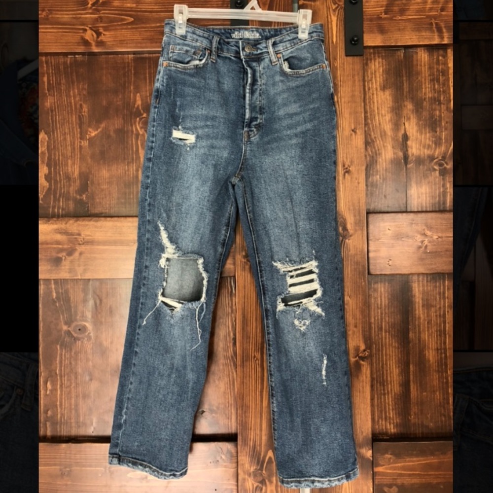 Distressed High Rise Mom Jeans